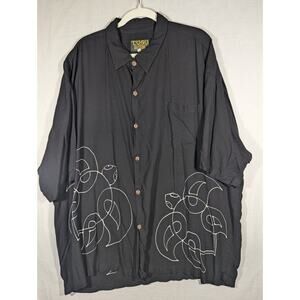 Vintage Tugu Black Sea Turtle Rayon Button Down Shirt XXL One Size